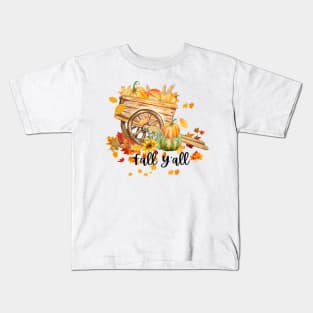 Fall Y'all Happy Fall Hello Pumpkin Season Halloween and Thanksgiving Kids T-Shirt